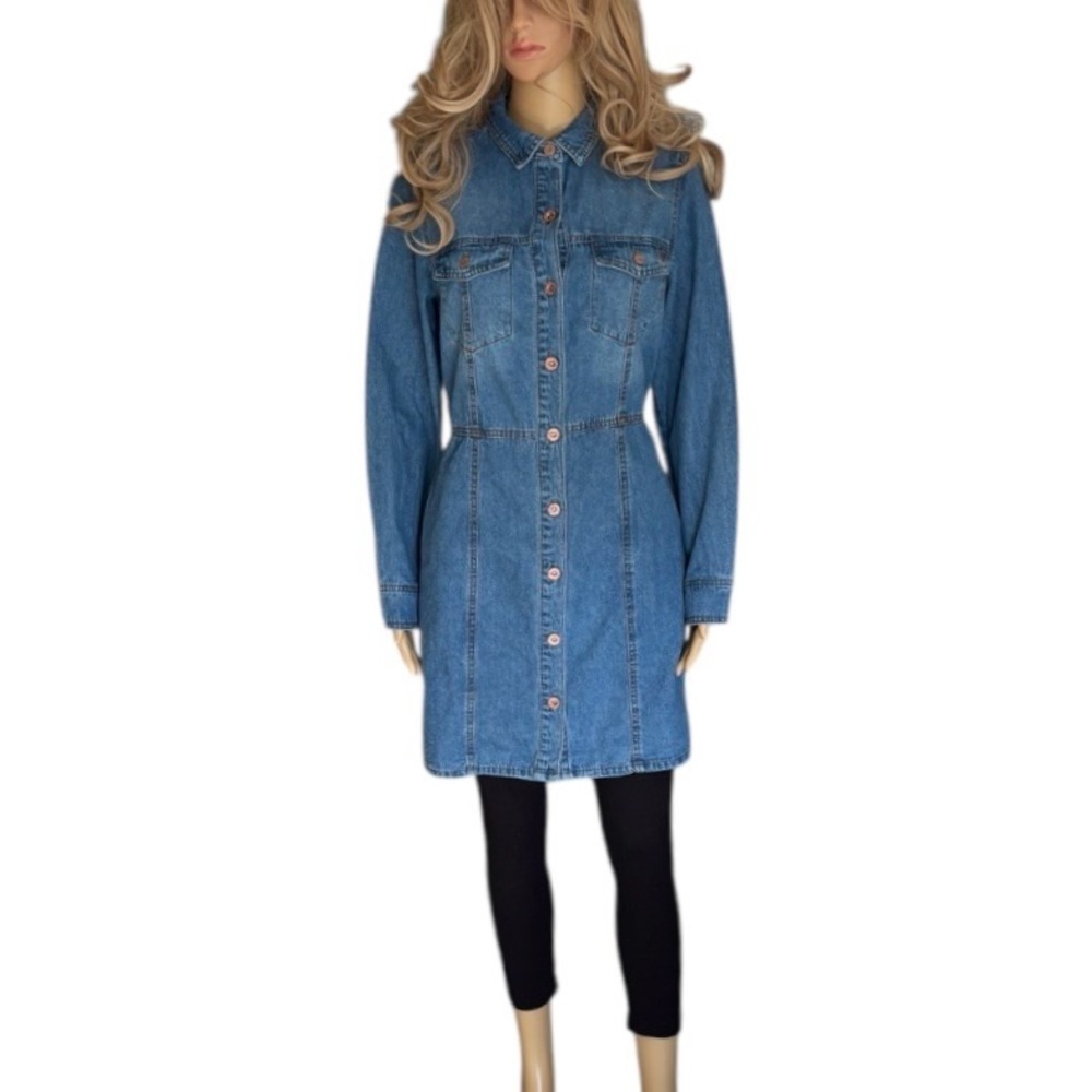 FRYE NWOT Women’s Denim Button Front Dress, Chest & Side Pockets 😍 - Picture 2 of 8